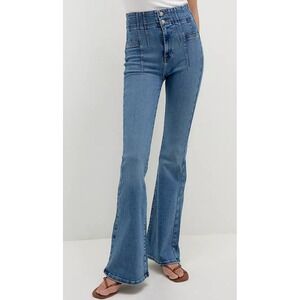 We The Free People Jayde Flare High Rise Boho Festival Corset Waist Jeans SZ‎ 32